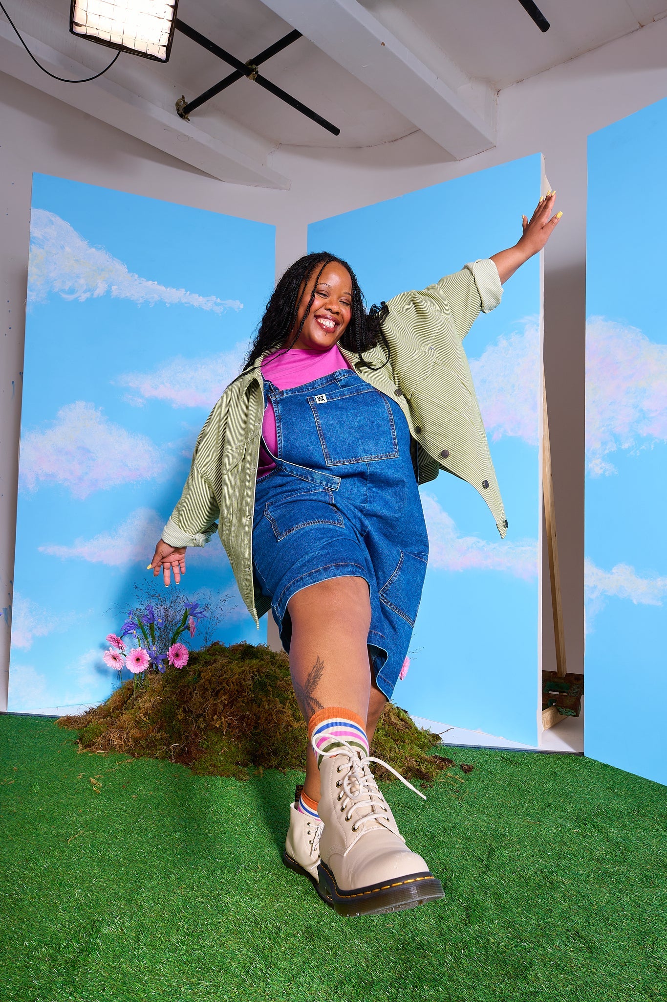 Original - Denim Dungaree Shorts in Mid Wash Blue