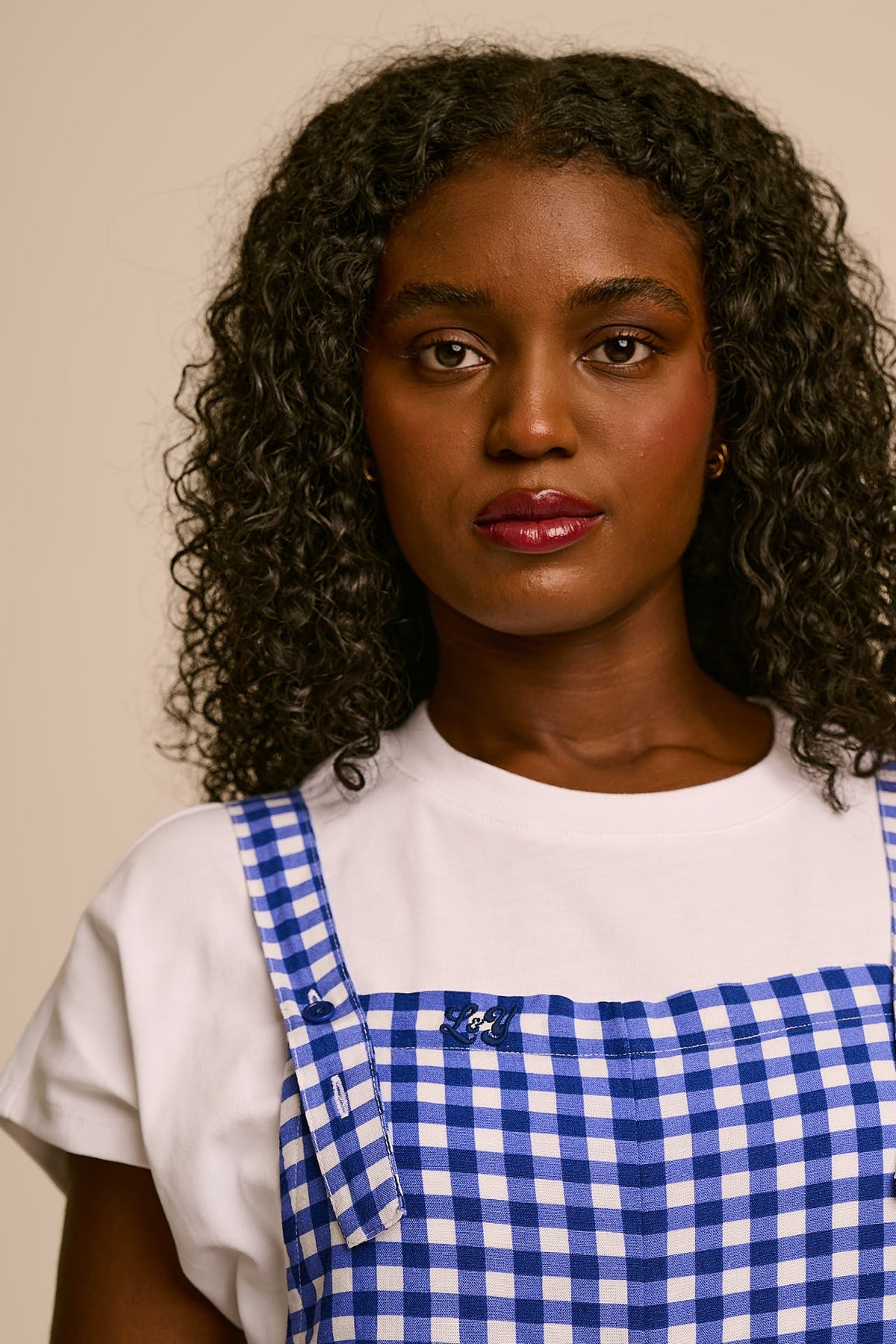 Alya Relaxed Fit Overall Shorts - ECOVERO Viscose Blend in Blue Check