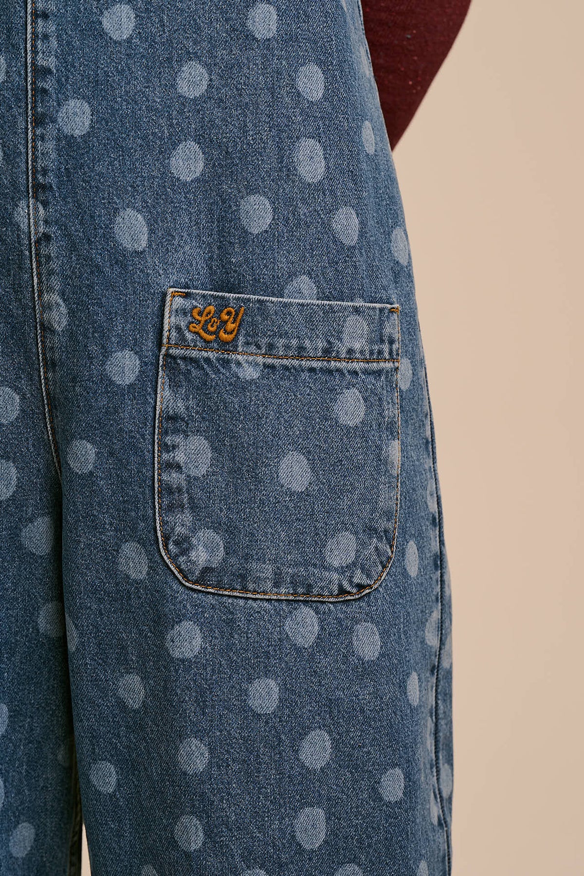 IMPERFECT - Ara - Denim Overalls in Midwash Polka Dot
