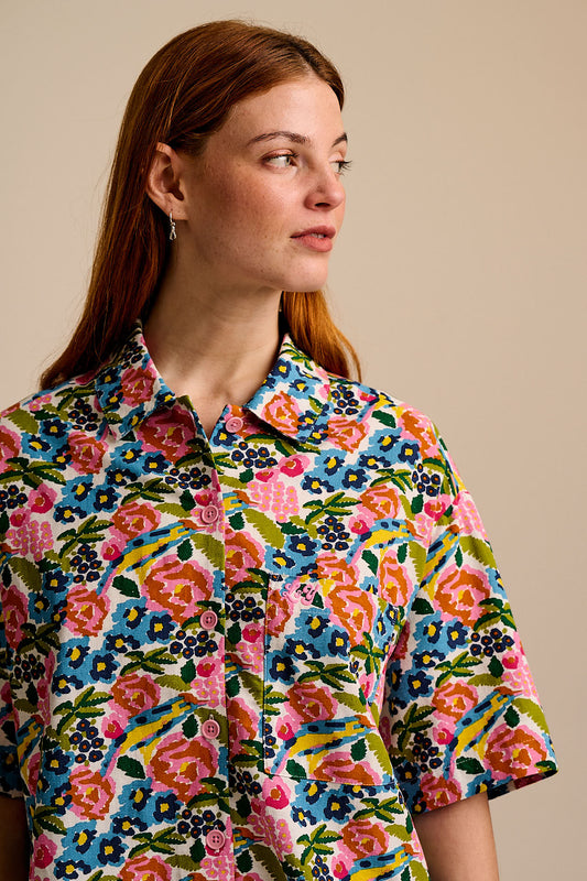Archer - Cotton & Viscose Shirt in Ivory Birdie Floral