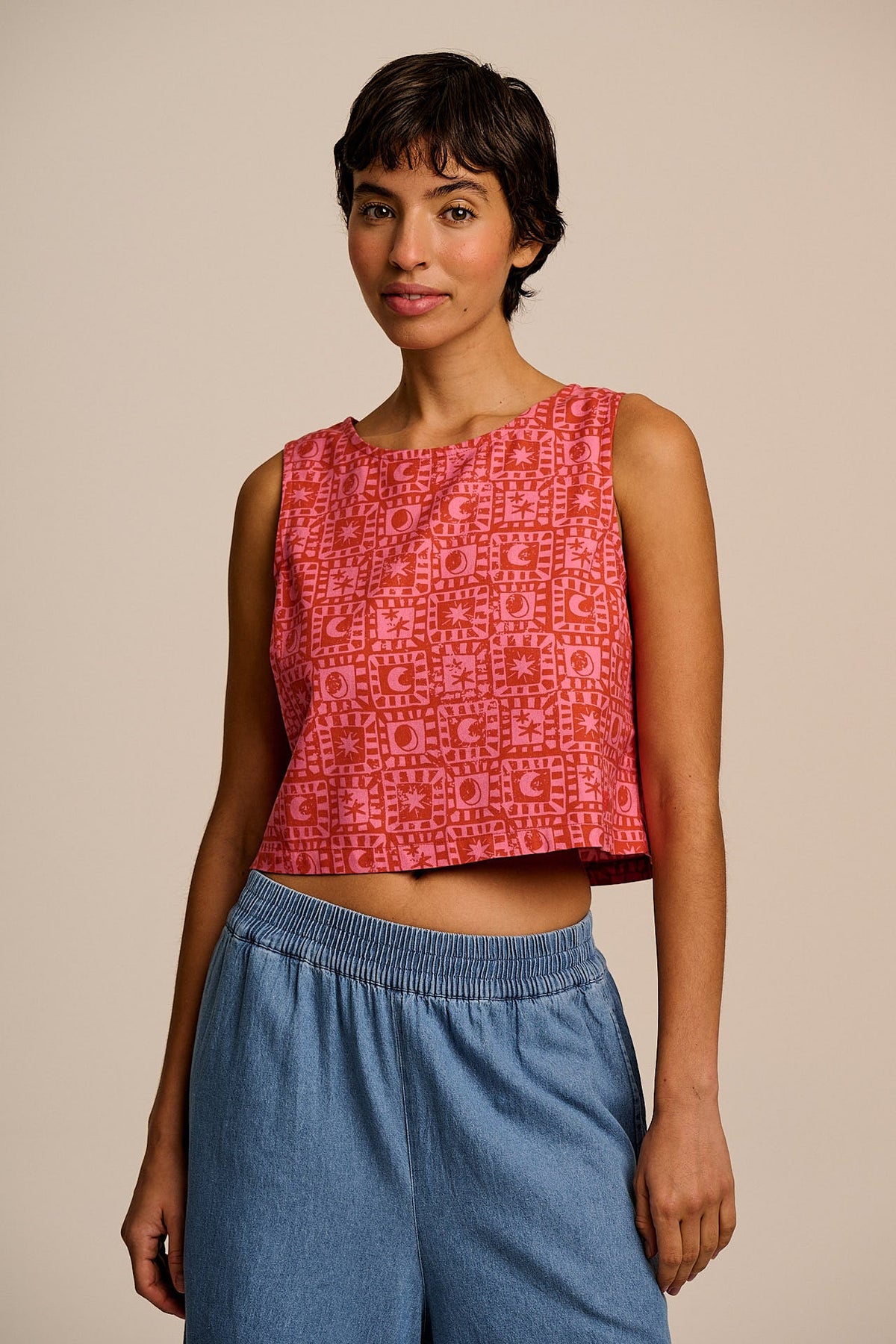 Arden Shell Top - Organic Cotton in Pink & Red Lunar Healing