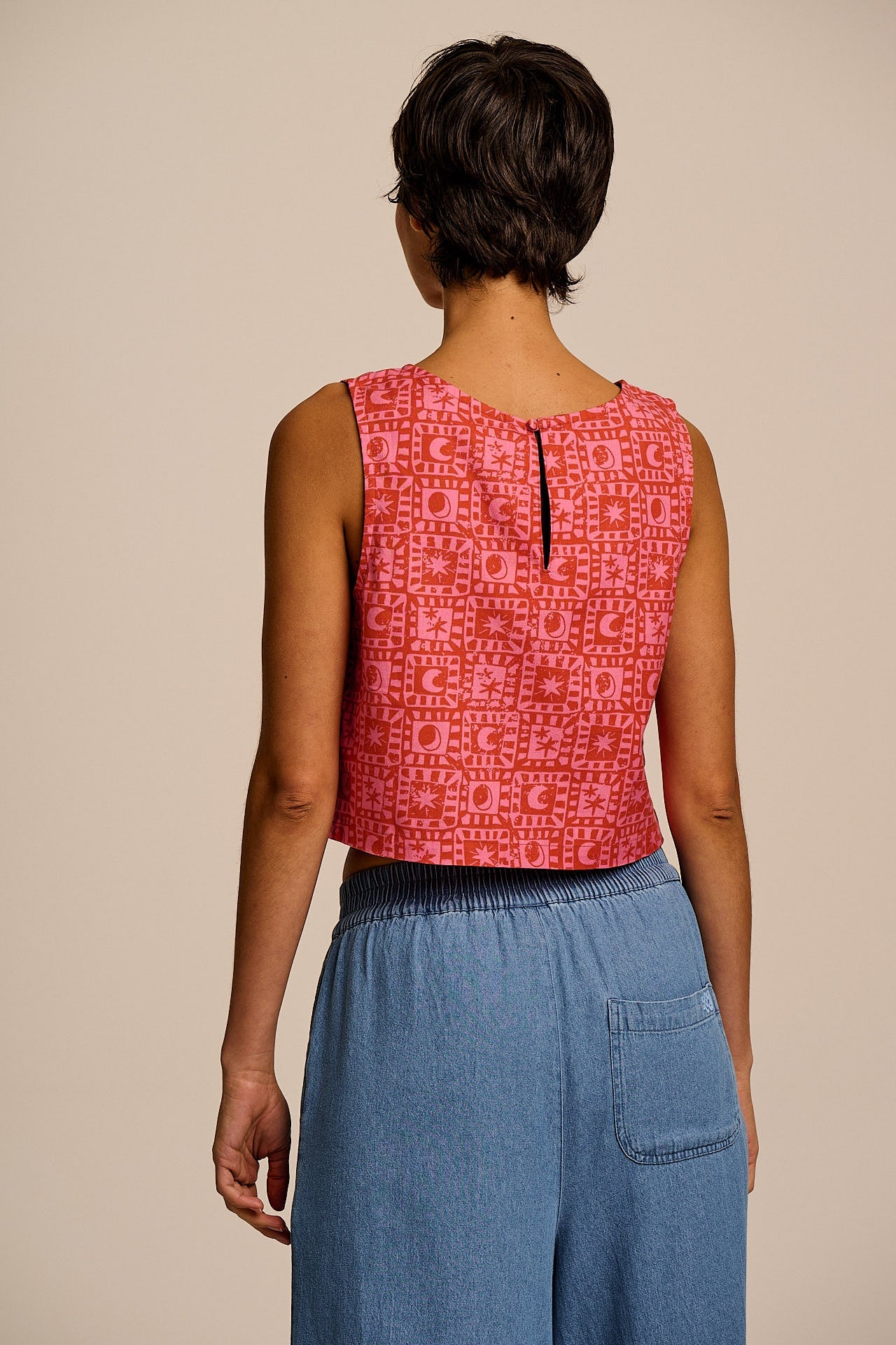 Arden - Cotton Shell Top in Pink & Red Lunar Healing