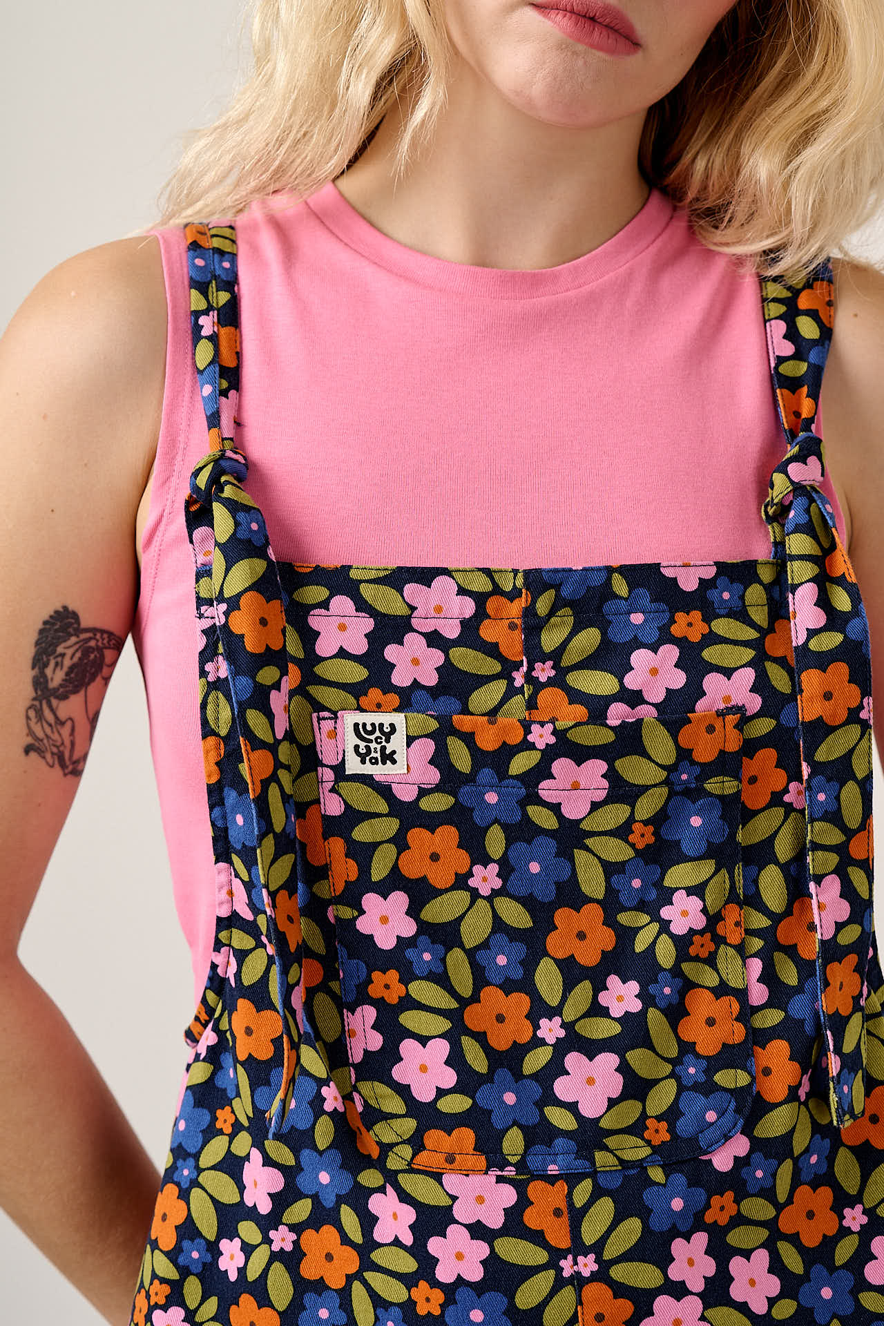 Arlo - Cotton Wide Leg Dungarees in Navy Floral