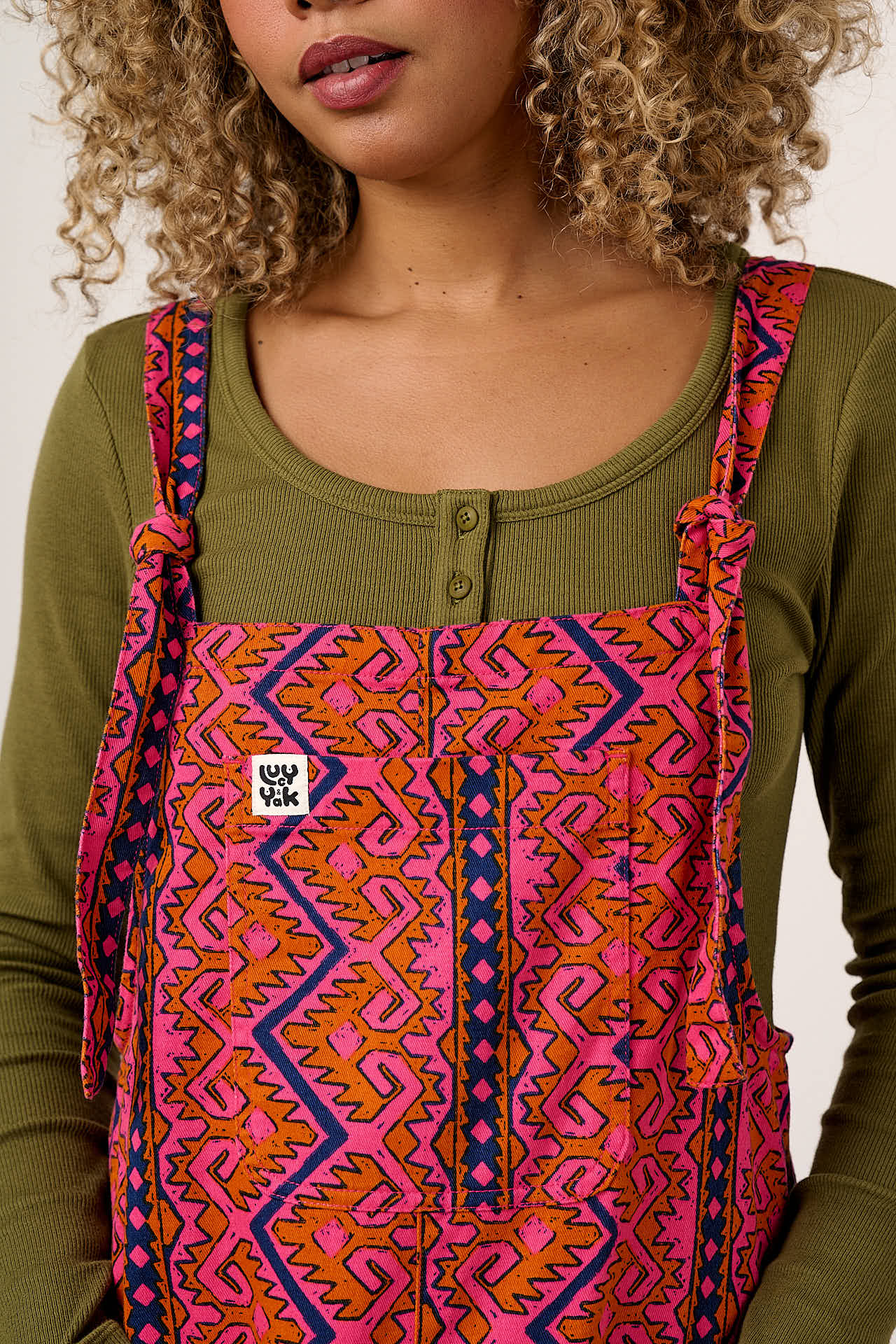 Arlo - Cotton Wide Leg Dungarees in Red Zig Zag Stripe