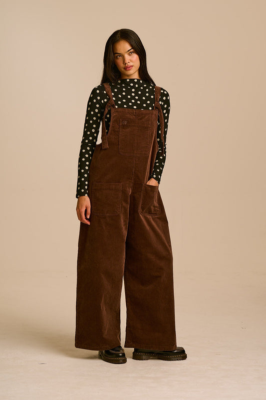 Arlo - Cord Wide Leg Overalls in Chocolate