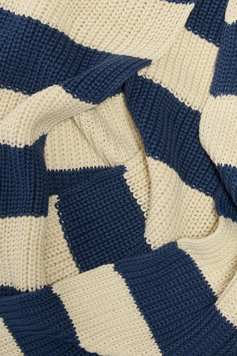 Aroha - Knitted Scarf in Blue and Ecru Stripe