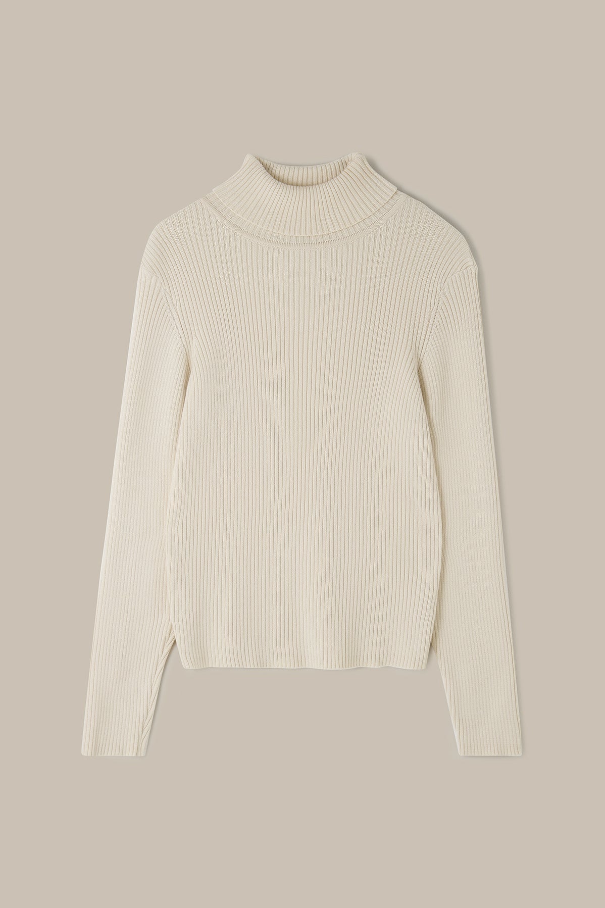 Eva - Cotton Funnel Neck Long Sleeve Top in Pearl