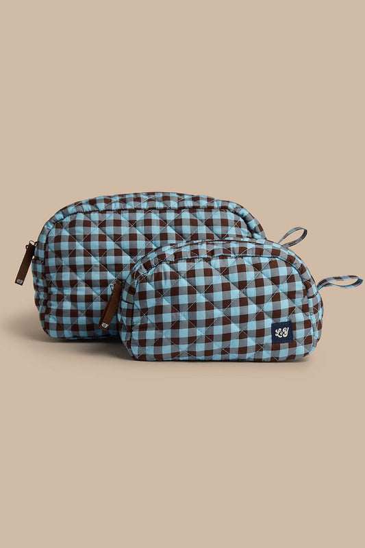 Amaliah - Large Washbag in Blue and Brown Check