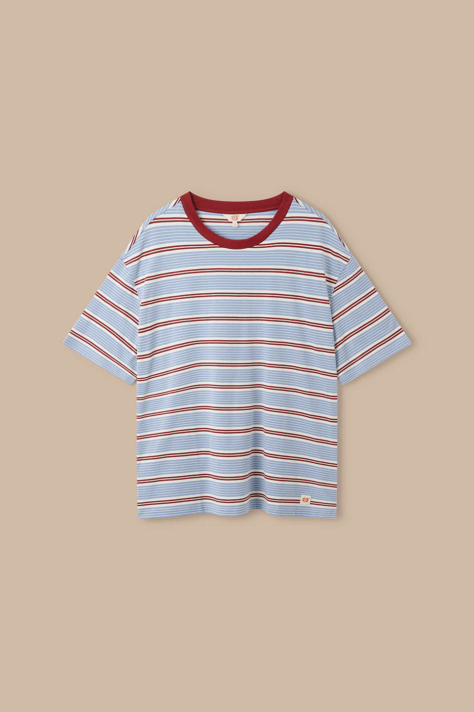 Benny - Oversized Cotton T-Shirt in Blue, Maroon and Ecru Stripe