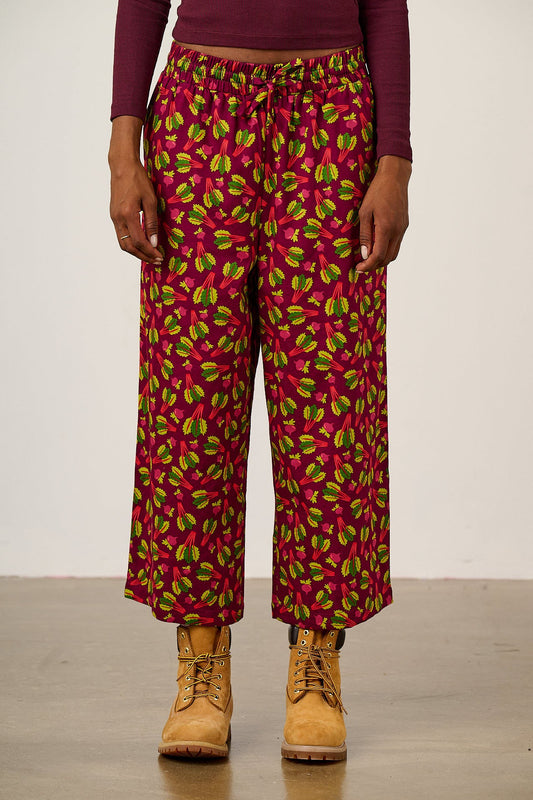 Chuck Wide Leg Trousers - Organic Cotton in Rhubarb Print
