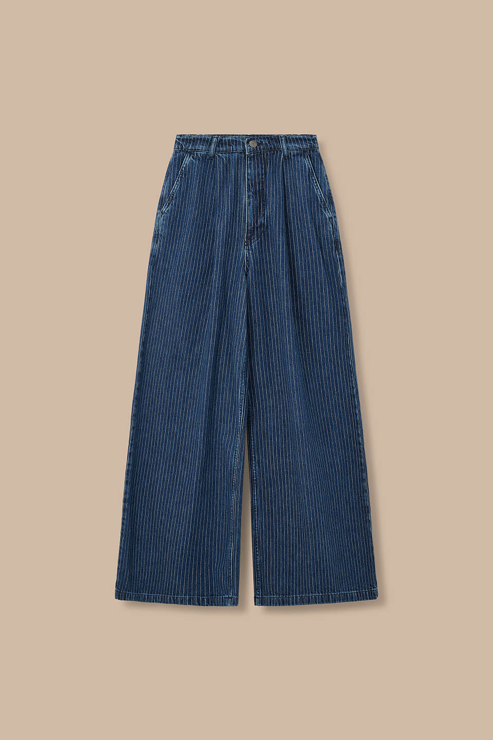 Cole - Wide Leg Cotton Jeans in Pinstripe