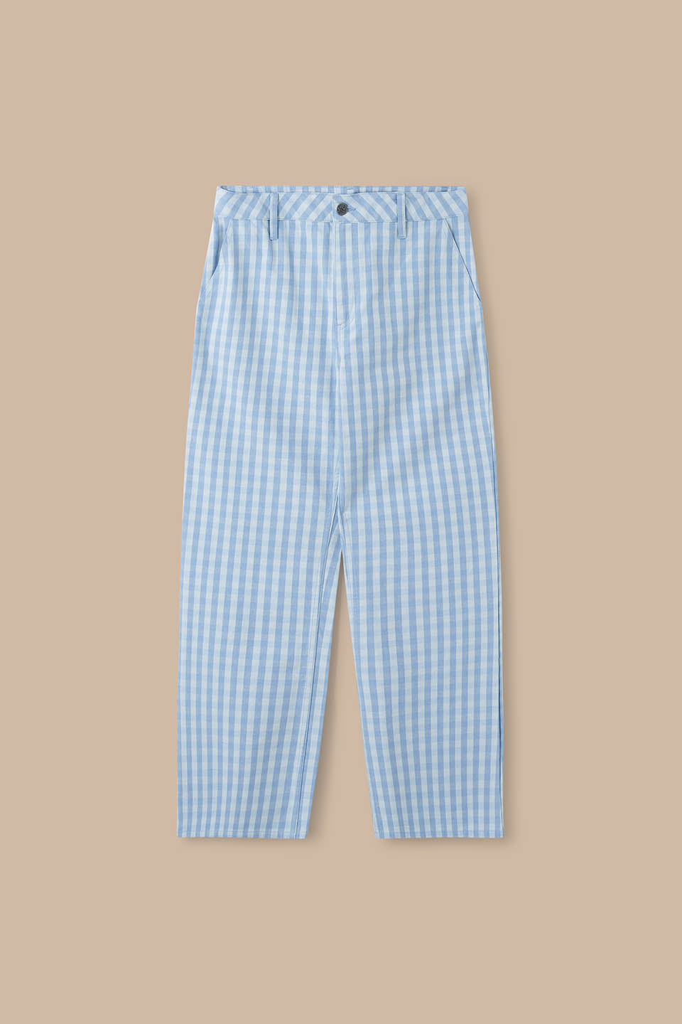 Ellis Kick Flare Trousers - Organic Cotton in Blue Gingham