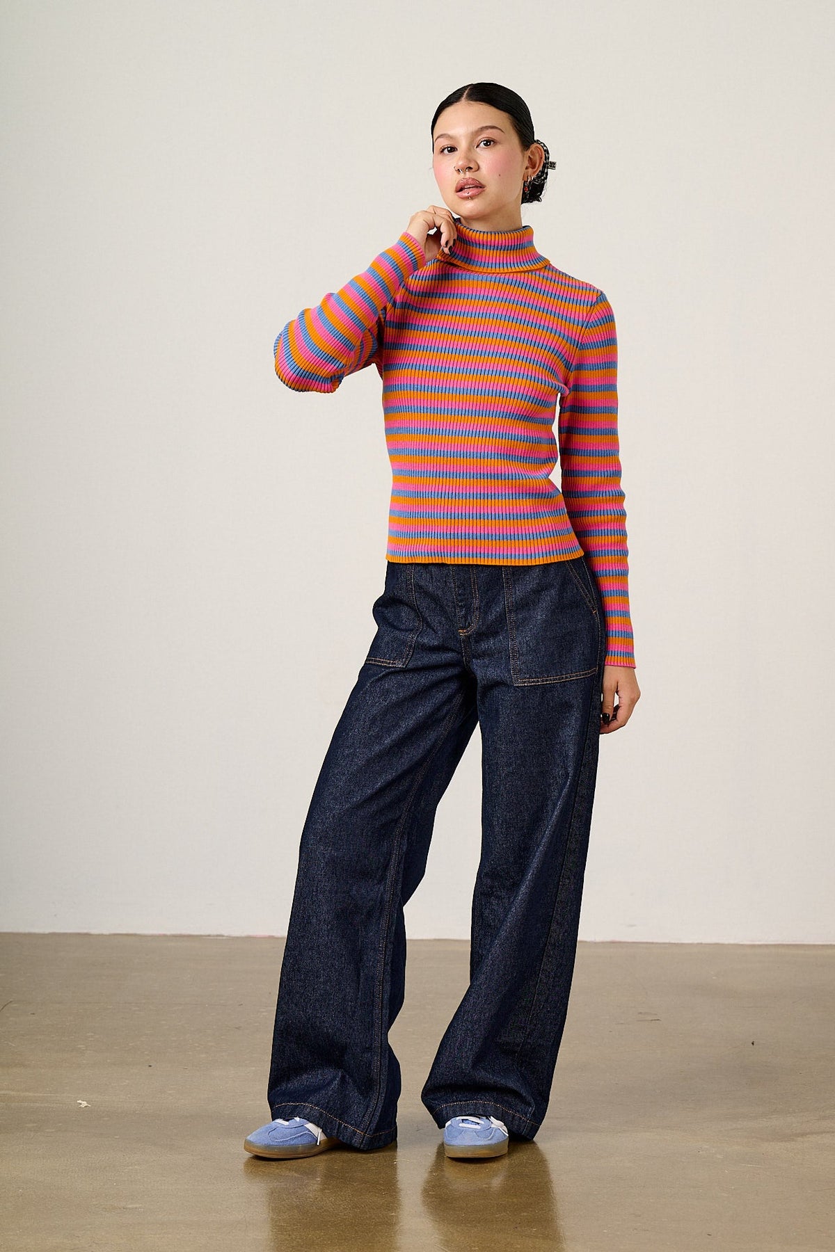 Eva - Roll Neck Jumper in Masquerade Stripe