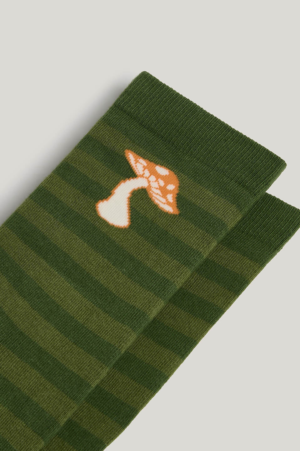 JoJo - Cotton Socks in Green Stripe with Mushroom