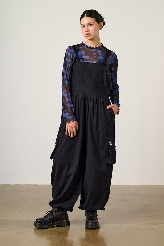 Miyada Cuffed Leg Overalls - Organic Brushed Cotton in Black