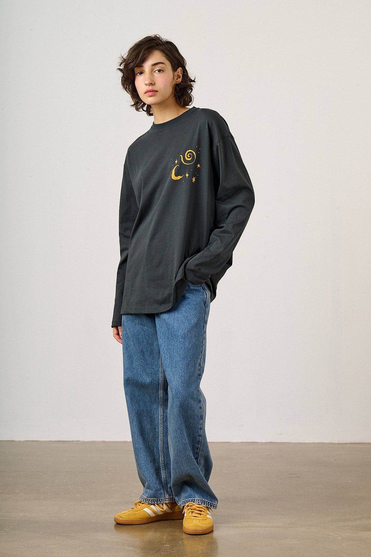 Murat - Organic Cotton Oversized Top in Charcoal Celestial Print