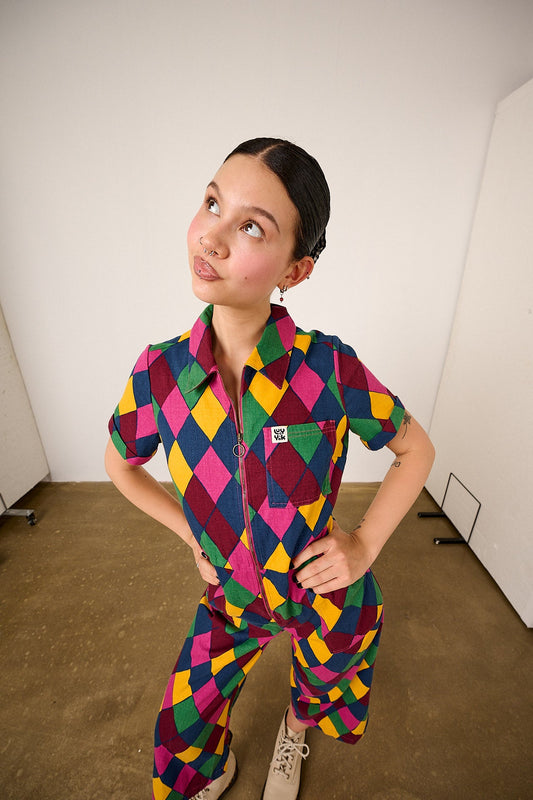 Ragan - Cotton Jumpsuit in Harlequin Print
