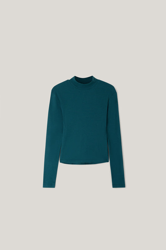 Tia - Organic Cotton Ribbed Funnel Neck in Teal