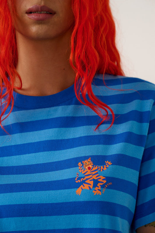 Denver - Cotton T-Shirt in Blue Tiger Stripe