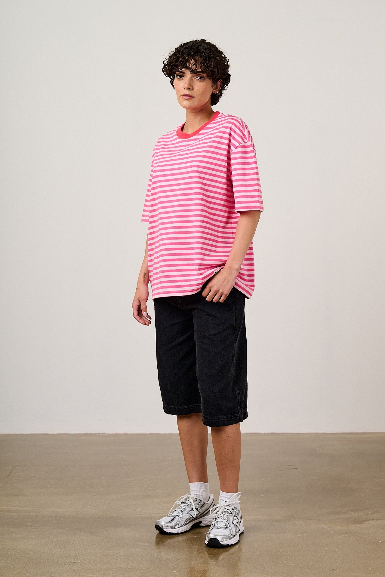 Benny - Oversized Cotton T-Shirt in Pink & Red Stripe
