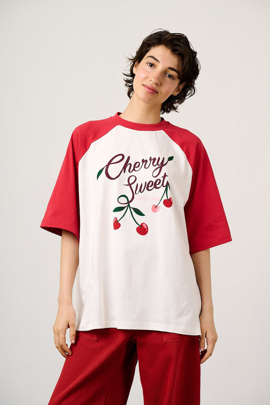 Bradley Oversized Raglan T-Shirt - Organic Cotton in Cherry Sweet Print