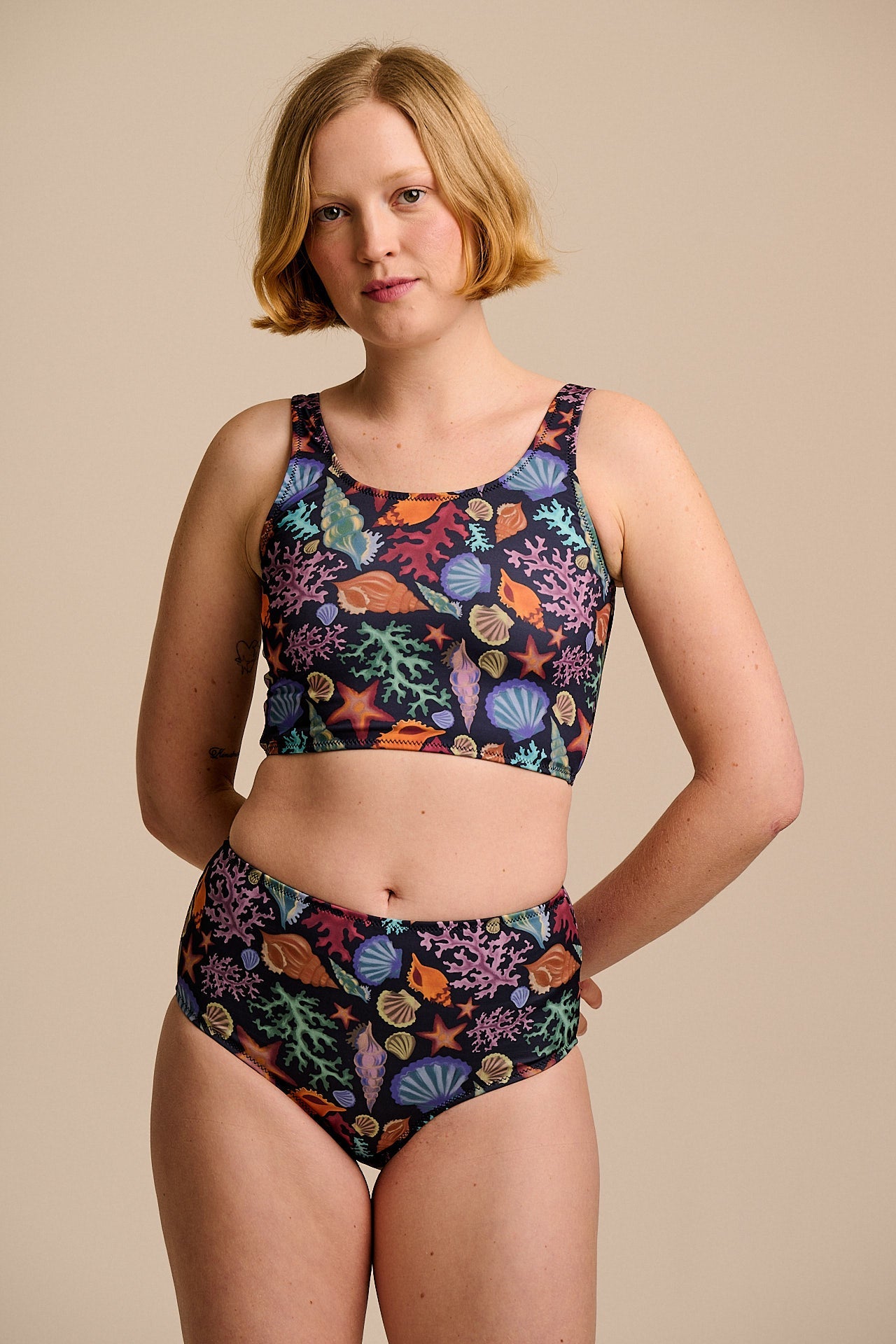 Bronte - High Rise Bikini Bottoms in Shell Print