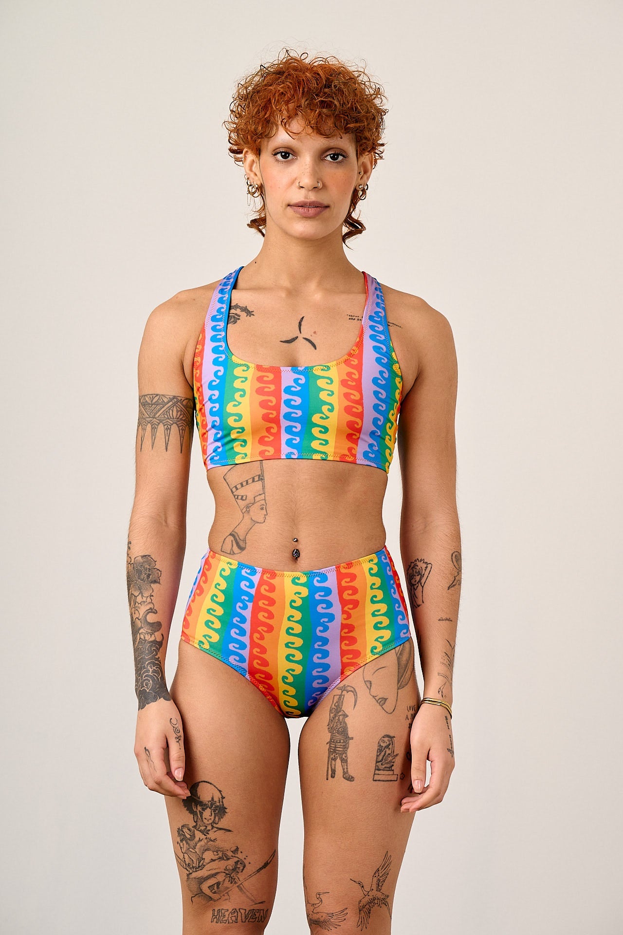 Bronte - High Rise Bikini Bottoms in Rainbow Wave