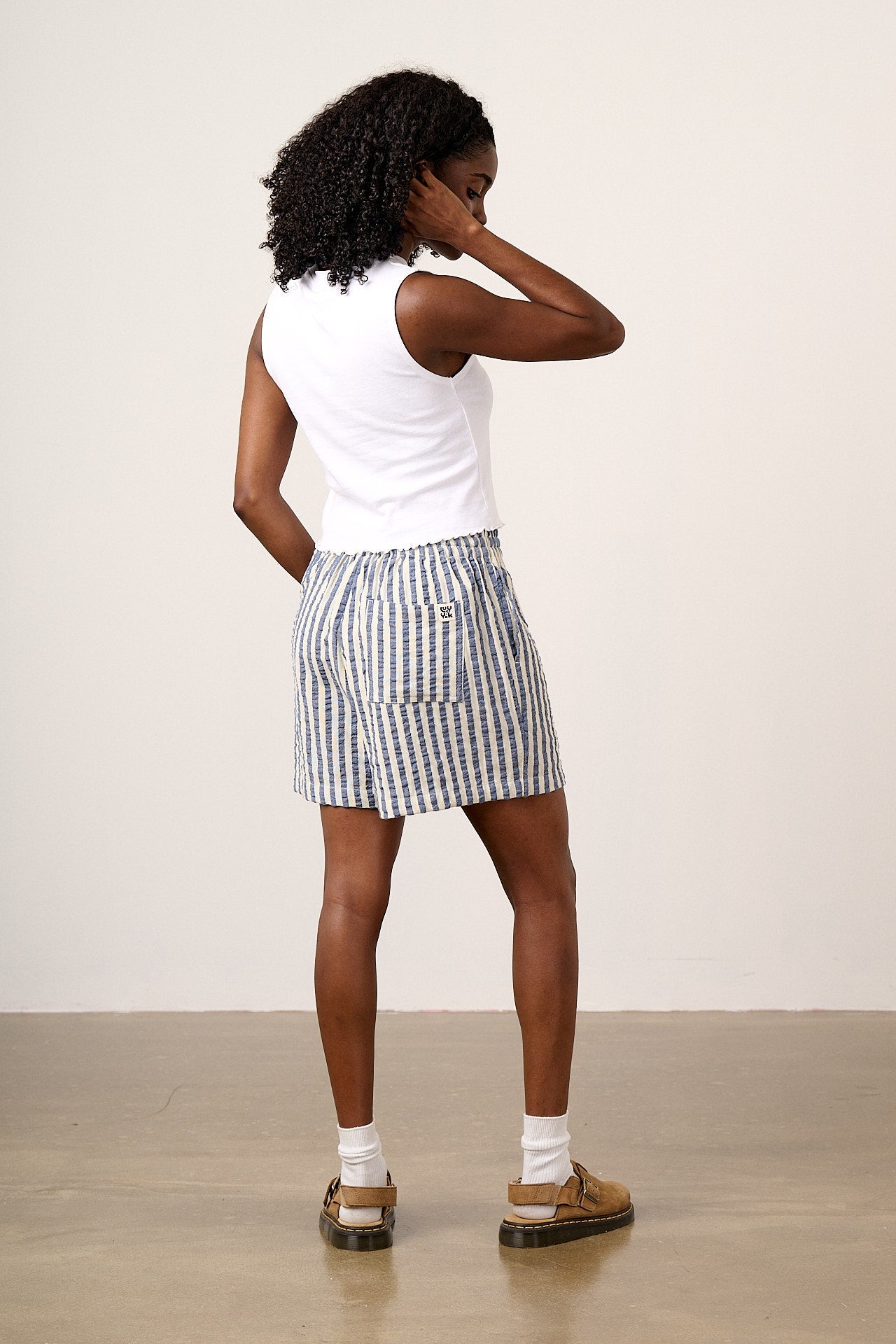 Charlie - Cotton Beach Shorts in Navy Stripe