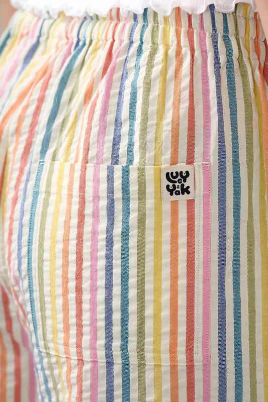 Chuck - Wide Leg Cotton Trousers in Vintage Rainbow Stripe