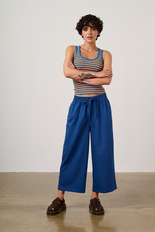 Chuck Wide Leg Trousers - Organic Cotton in Dark Blue
