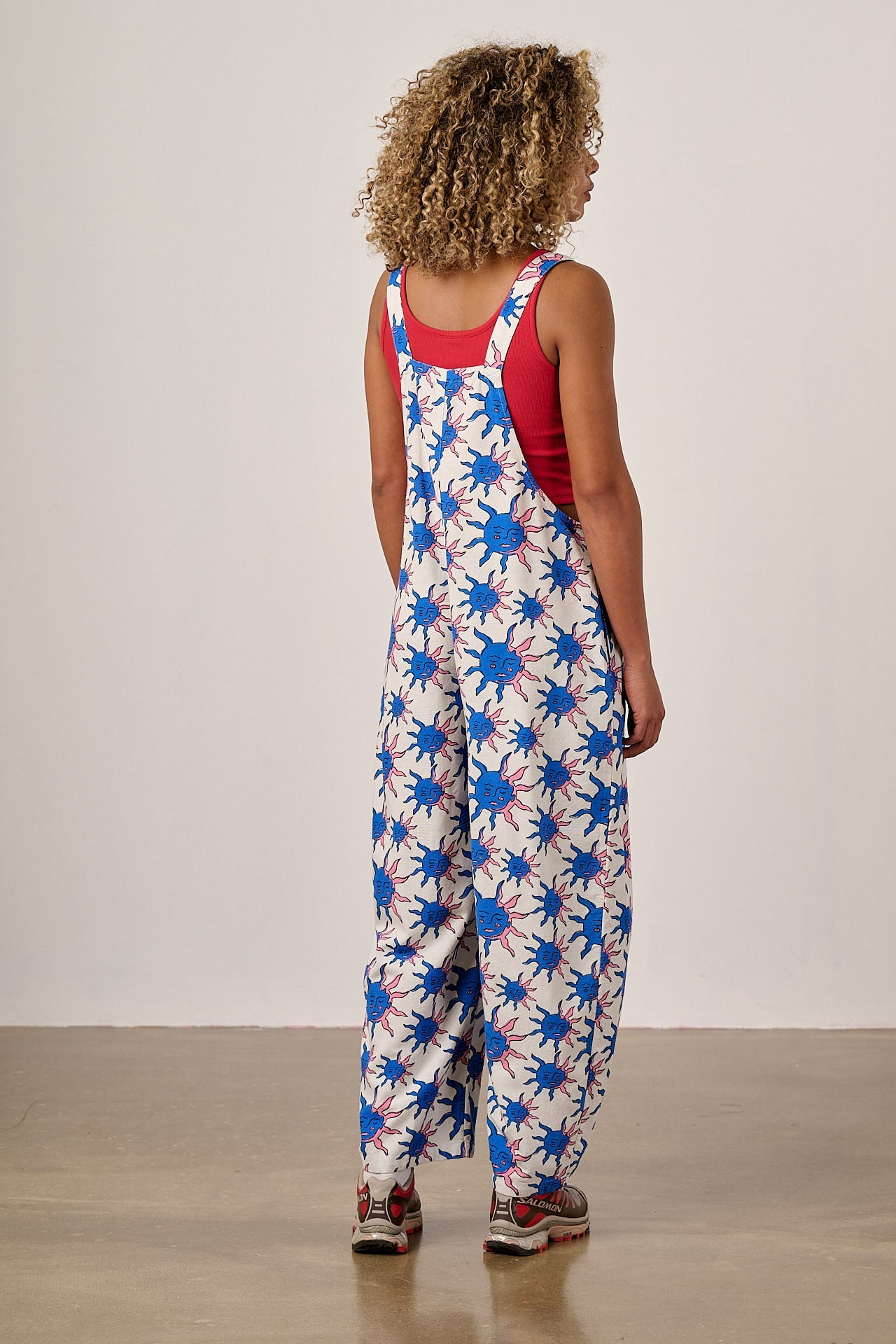 Chula - Cotton & Viscose Barrel Leg Dungarees in Celestial Sun Print