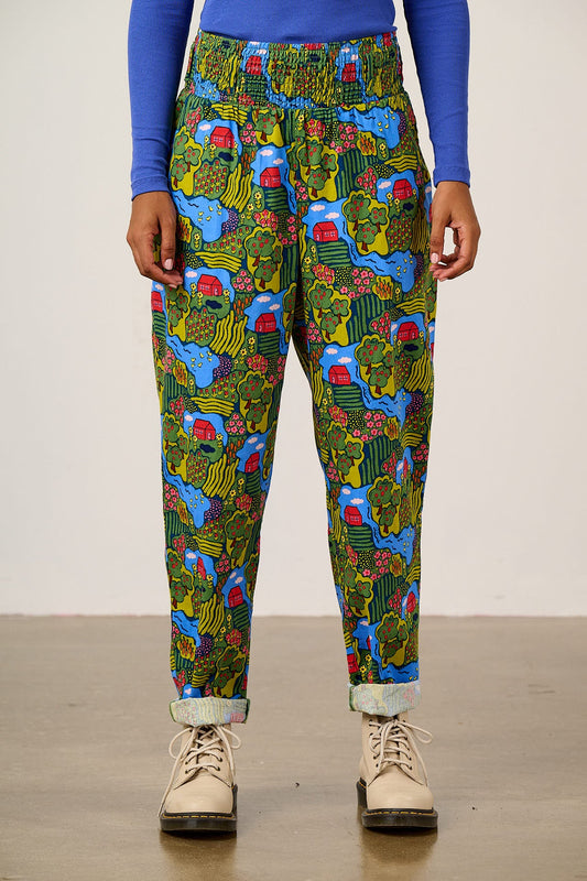 Alexa Tapered Leg Trousers - Organic Cotton in Farmyard Scene