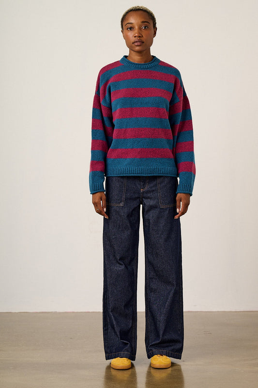 Areum Oversized Jumper - Recycled Polyester Knit in Beetroot Stripe