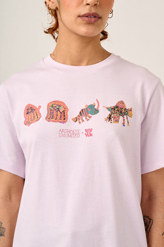 L.E Denver - Cotton T-Shirt in Arthouse & Yak: Lilac Fantasy Animals