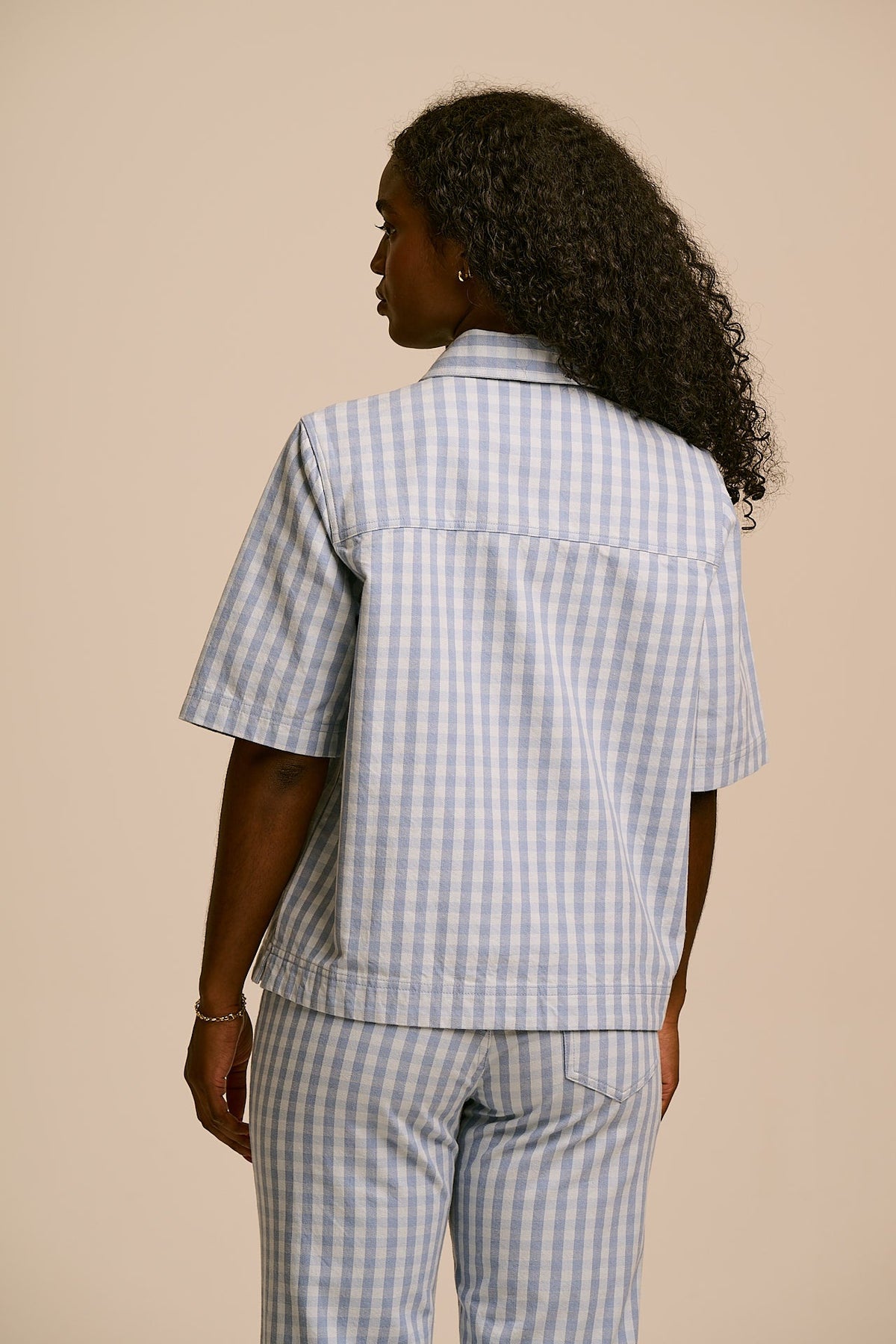 Elio Zip Through Shirt - Organic Cotton in Blue Gingham