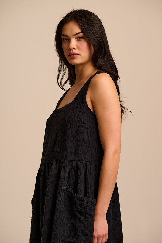 Florie - Cotton Midi Dress in Black
