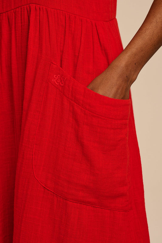Florie - Cotton Midi Dress in Red