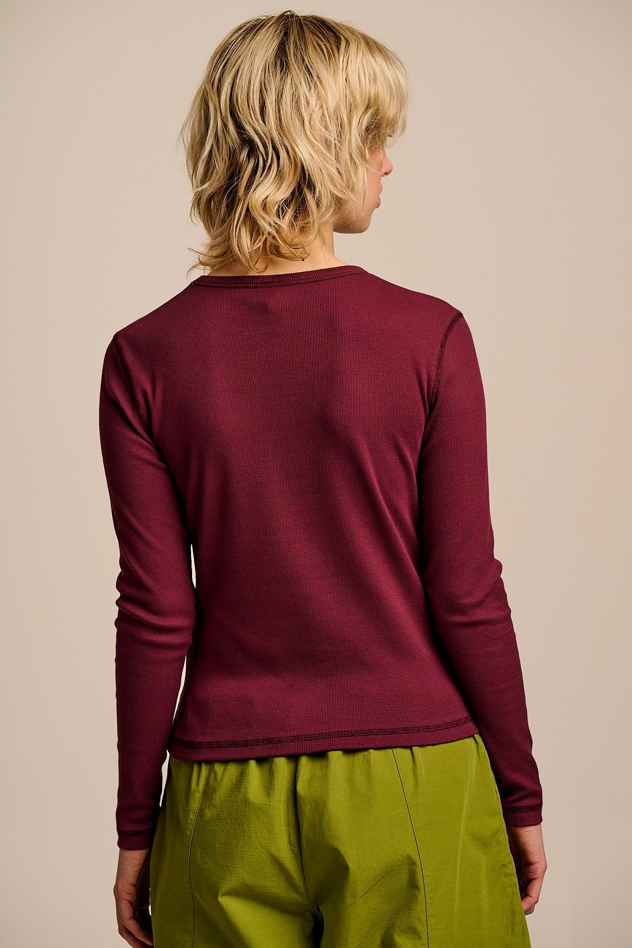 Grayson - Long Sleeve Cotton Jersey Top in Wine