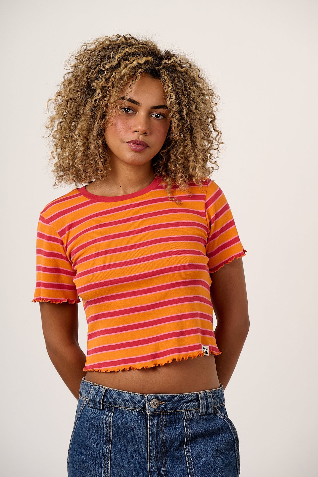 Greta - Cropped Cotton Top in Orange Stripe