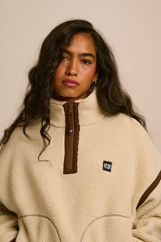 Hadley - Half Zip Fleece in Ecru and Chocolate