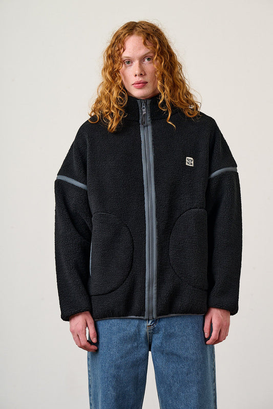Hayes - Borg Zip Through Fleece in Black