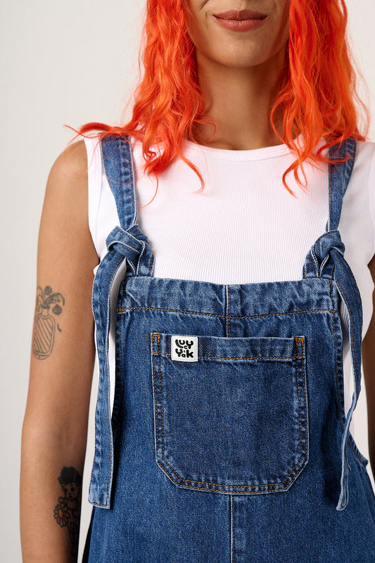 Jenny - Denim Wide Leg Dungarees in Vintage Wash