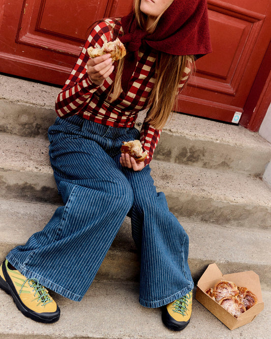 Cole - Wide Leg Cotton Jeans in Pinstripe