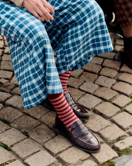 JoJo Ankle Socks - Organic Cotton in Pink and Burgundy Stripe