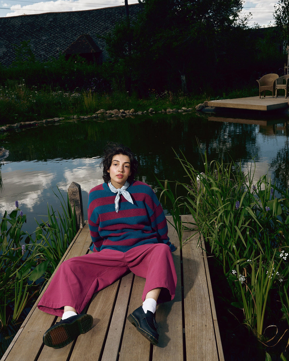 Areum Oversized Jumper - Recycled Polyester Knit in Beetroot Stripe
