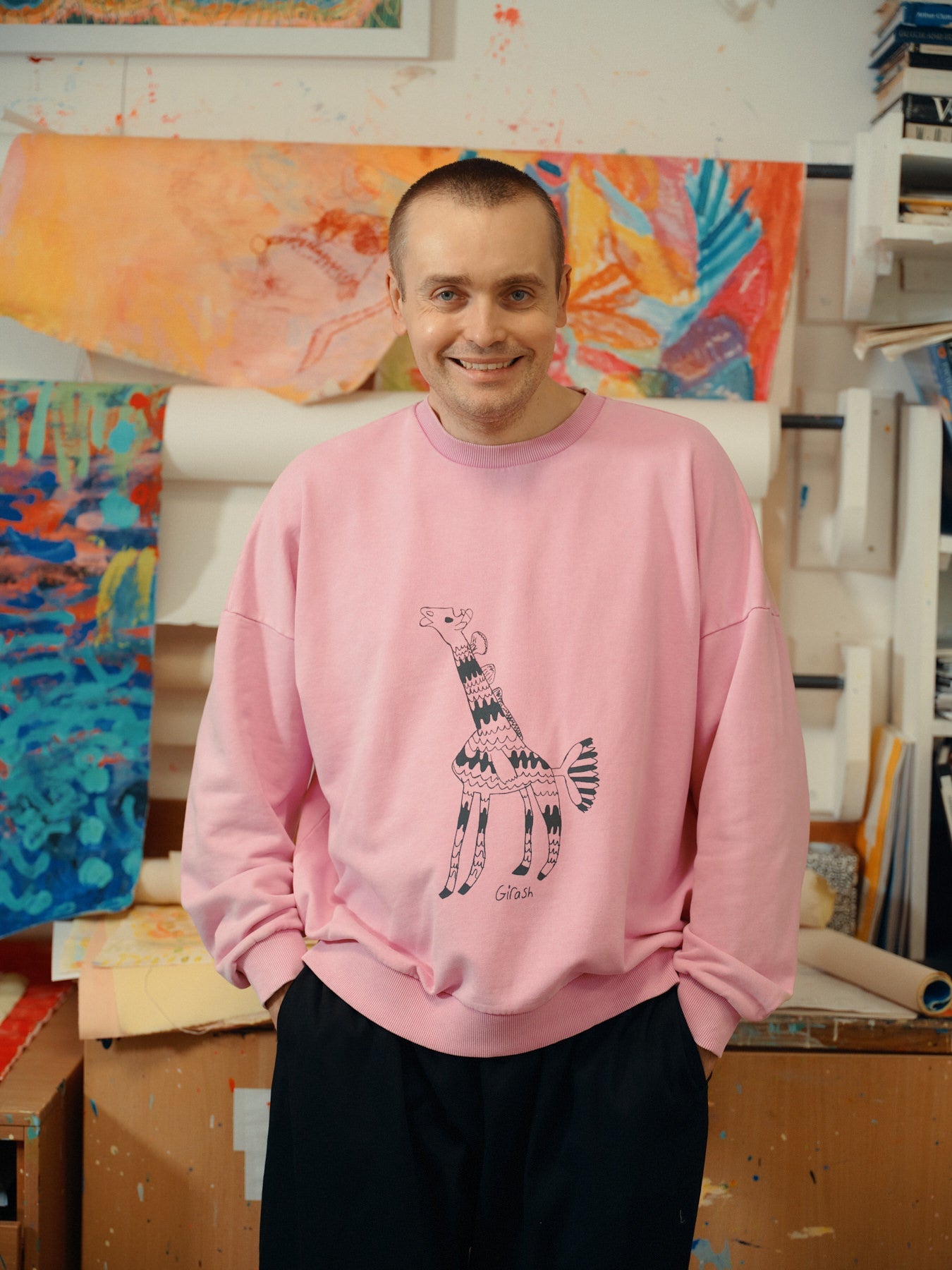 L.E Sutton - Cotton Jersey Oversized Sweatshirt in Arthouse & Yak: Girash Print
