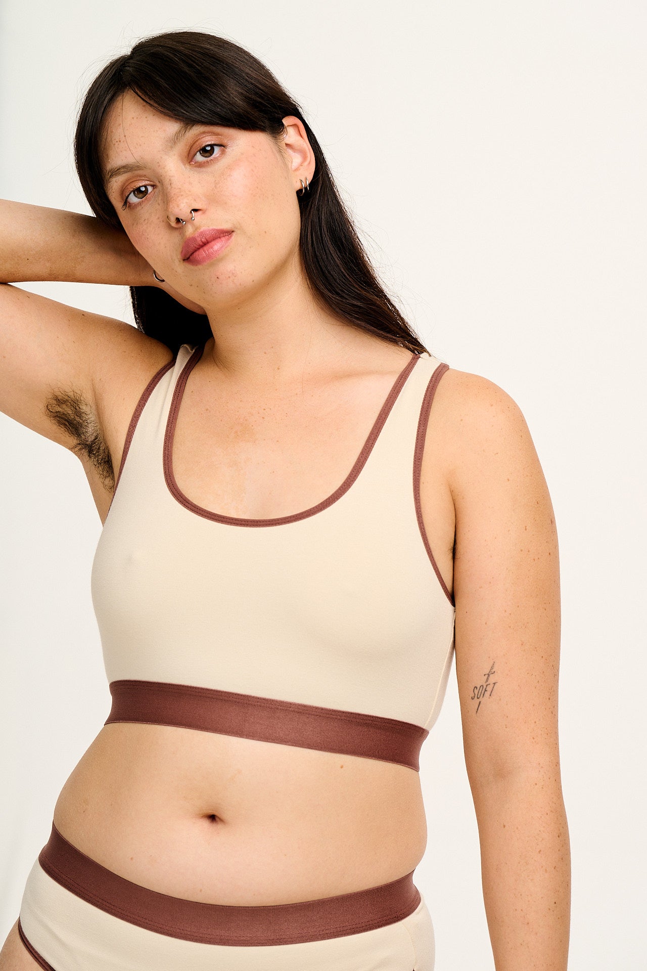Iona - Cotton & Bamboo Racer Back Crop Top in Ecru