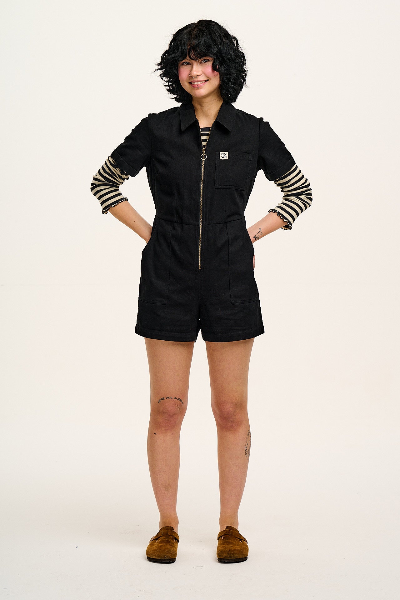 Riley - Cotton Playsuit in Black