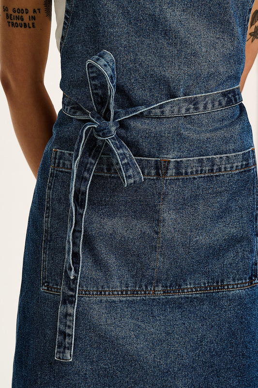 Amaia - Heavyweight Denim Apron in Mid Wash Blue