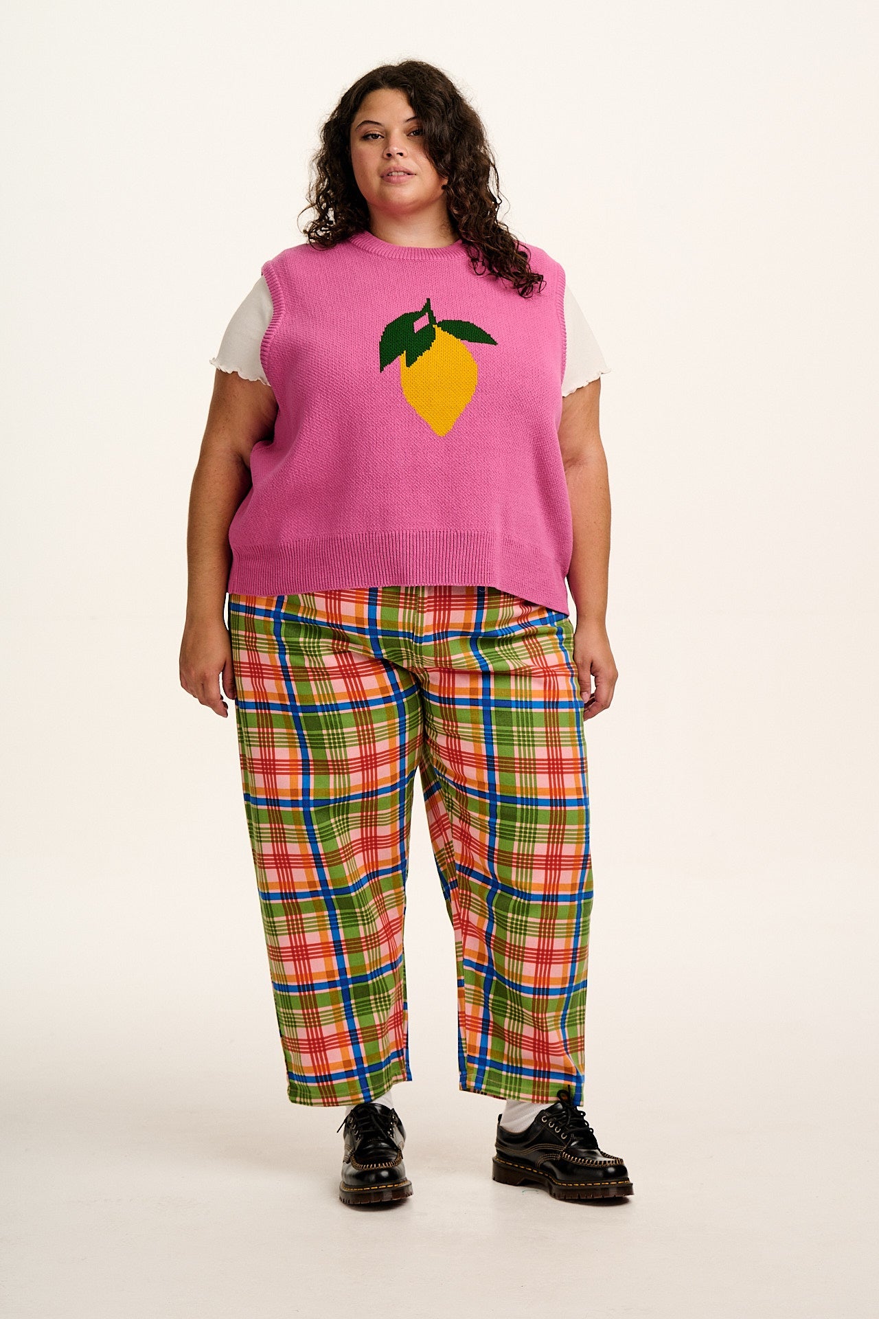 Drew - Cropped Straight Leg Cotton Trousers in Kitchen Check